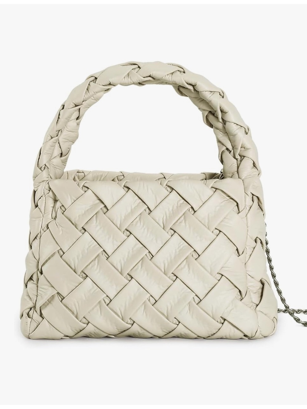 Cream Woven Knot Top-Handle Bag Off White Purse Crossbody Chain Minimalist